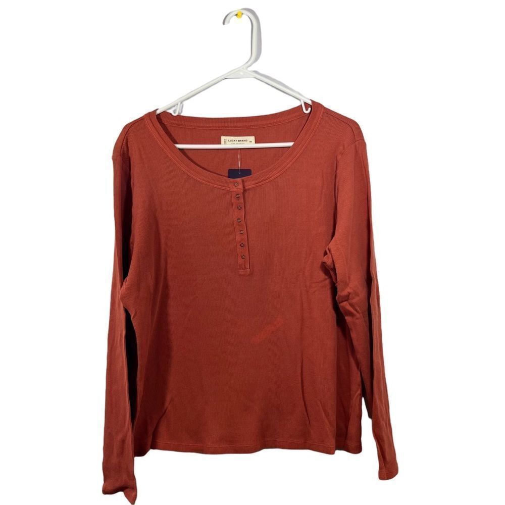 New Lucky Brand Long Sleeve Ribbed Snap Henley